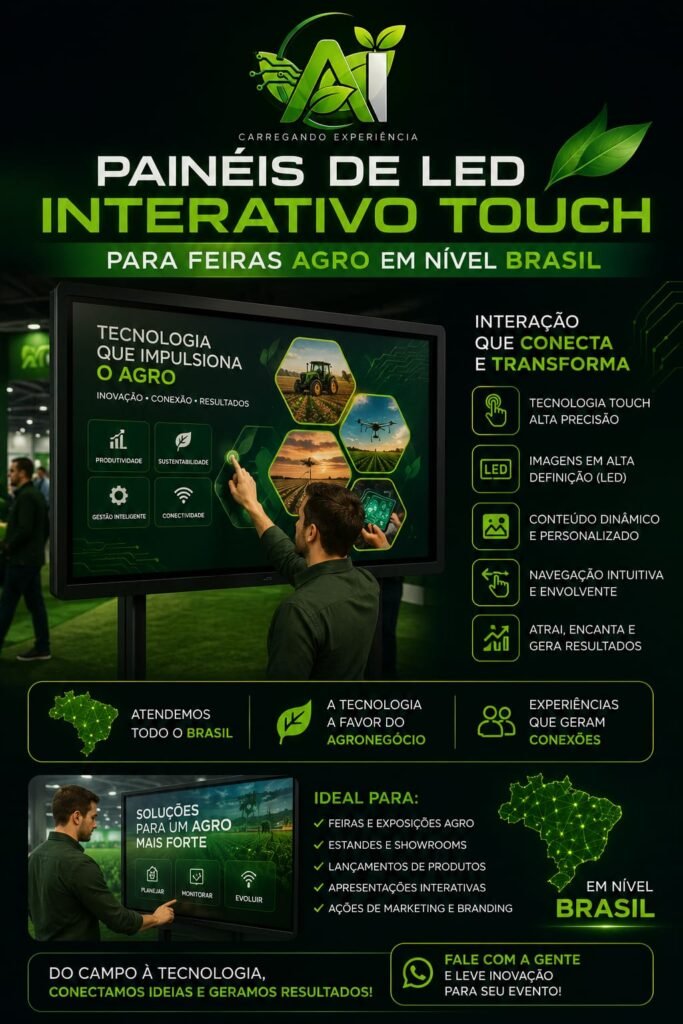 Aluguel de Totem Touch Screen, Painel de LED e Óculos VR para Feira Agro Agrishow 2026 – Ribeirão Preto, São Paulo